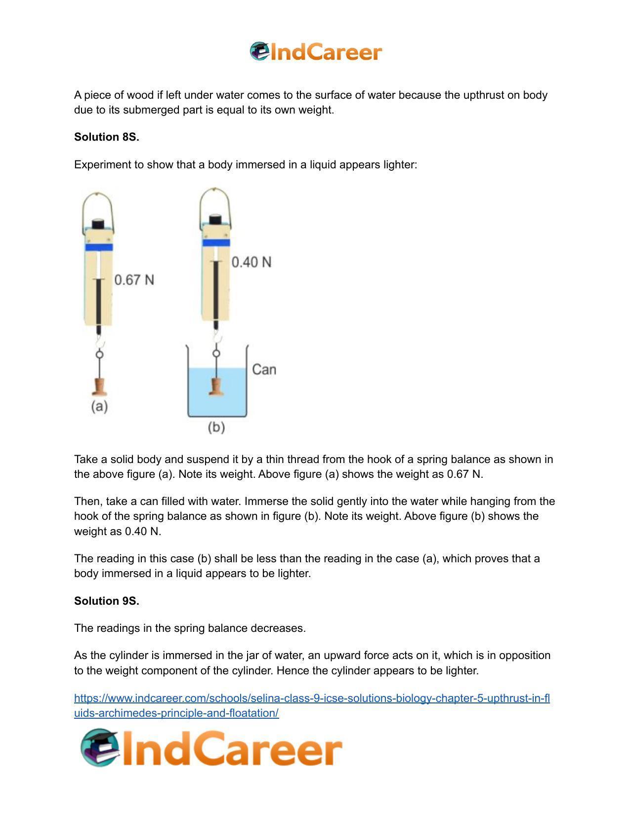 Selina Class 9 ICSE Solutions Biology : Chapter 5- Upthrust in Fluids, Archimedes' Principle and Floatation - Page 4