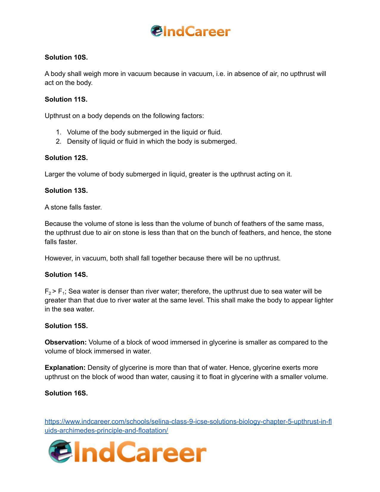 Selina Class 9 ICSE Solutions Biology : Chapter 5- Upthrust in Fluids, Archimedes' Principle and Floatation - Page 5