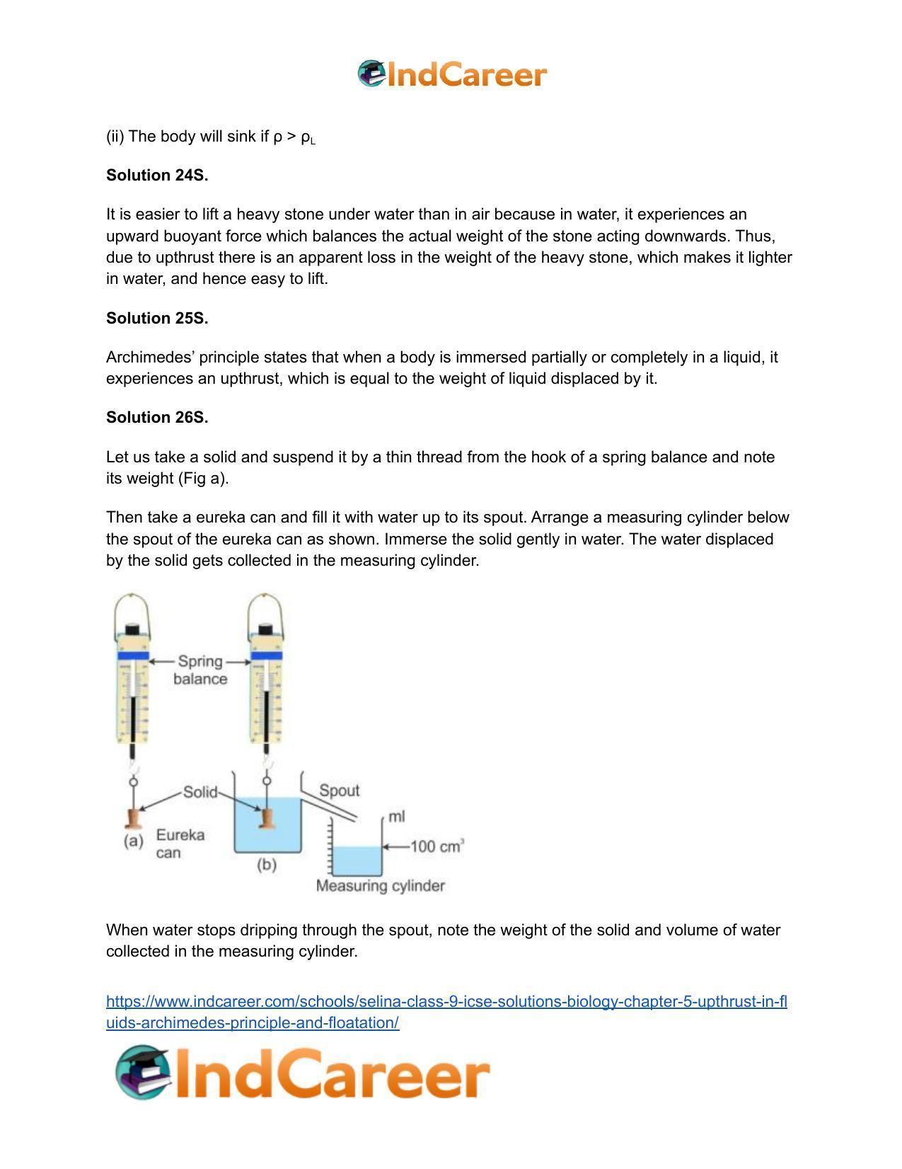 Selina Class 9 ICSE Solutions Biology : Chapter 5- Upthrust in Fluids, Archimedes' Principle and Floatation - Page 10