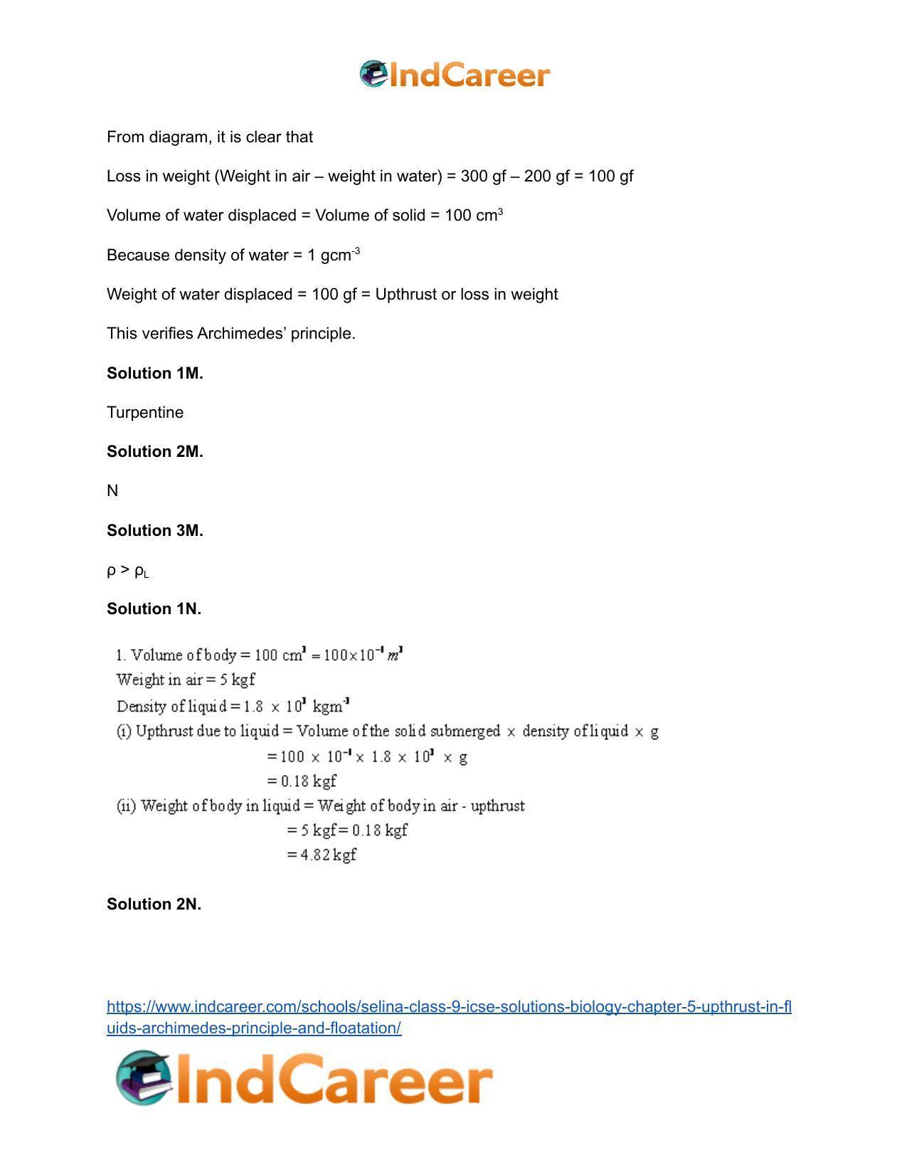 Selina Class 9 ICSE Solutions Biology : Chapter 5- Upthrust in Fluids, Archimedes' Principle and Floatation - Page 11