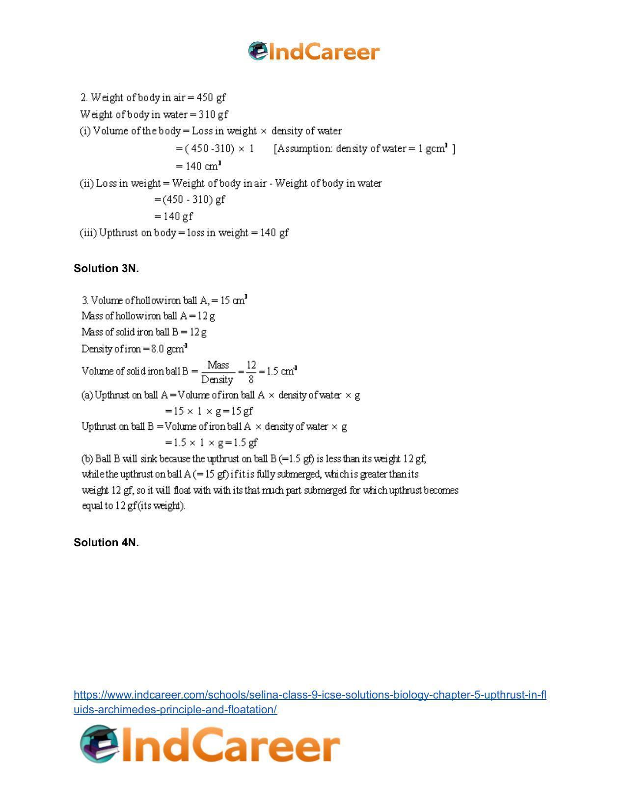 Selina Class 9 ICSE Solutions Biology : Chapter 5- Upthrust in Fluids, Archimedes' Principle and Floatation - Page 12