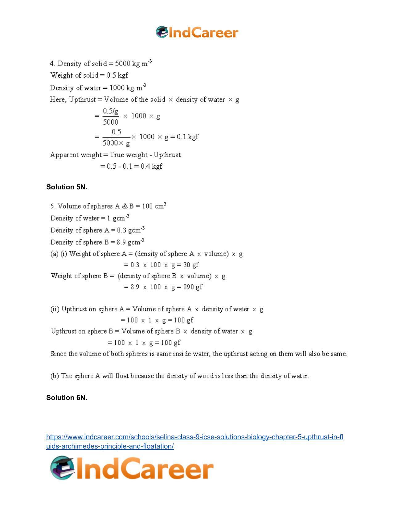Selina Class 9 ICSE Solutions Biology : Chapter 5- Upthrust in Fluids, Archimedes' Principle and Floatation - Page 13