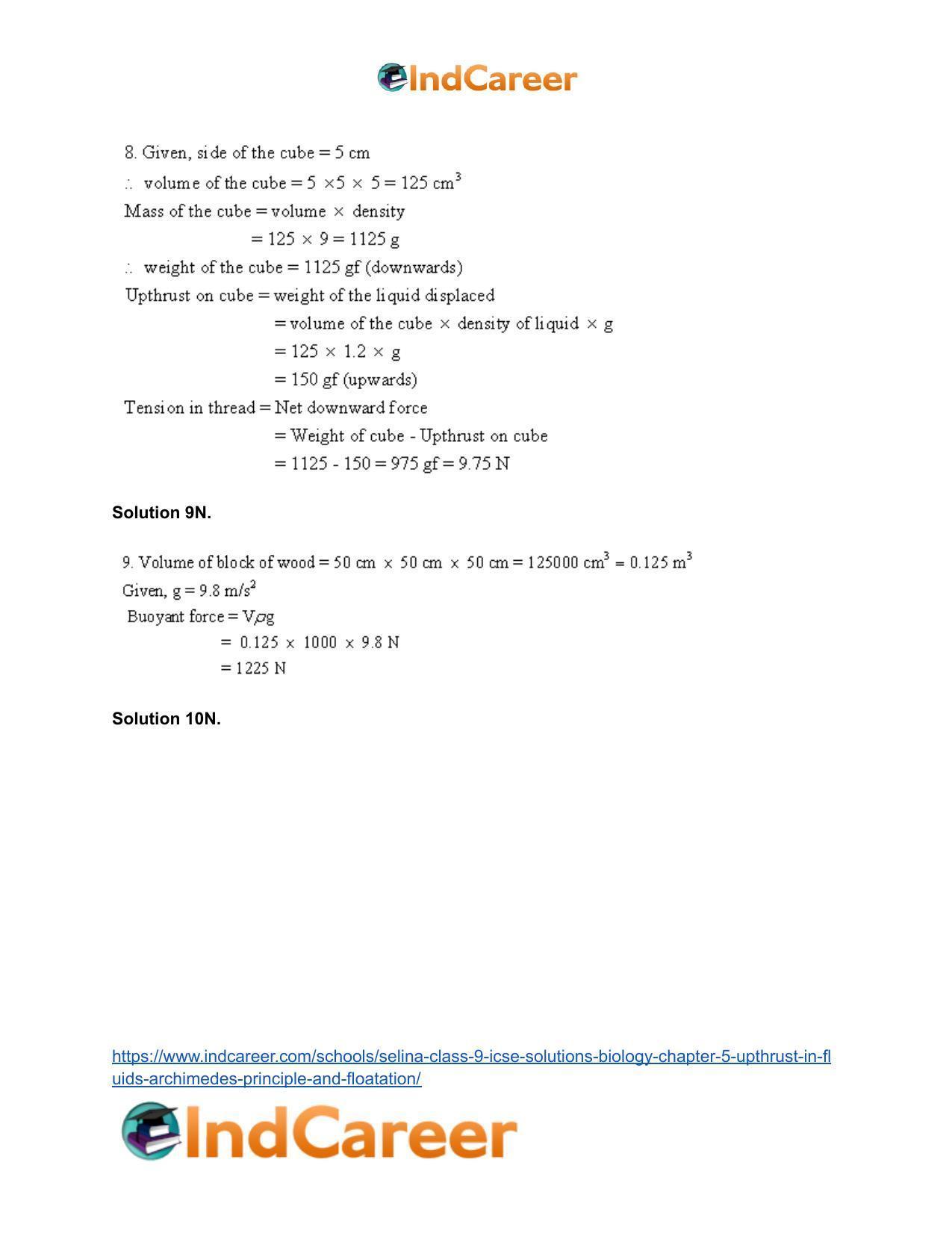 Selina Class 9 ICSE Solutions Biology : Chapter 5- Upthrust in Fluids, Archimedes' Principle and Floatation - Page 15
