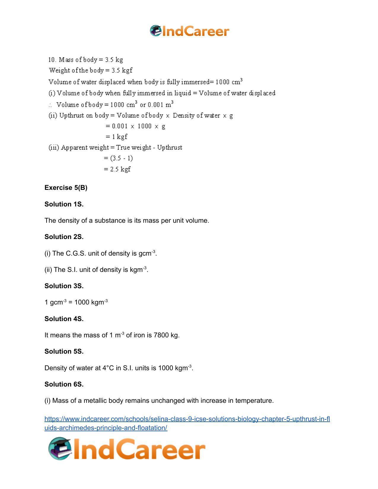 Selina Class 9 ICSE Solutions Biology : Chapter 5- Upthrust in Fluids, Archimedes' Principle and Floatation - Page 16