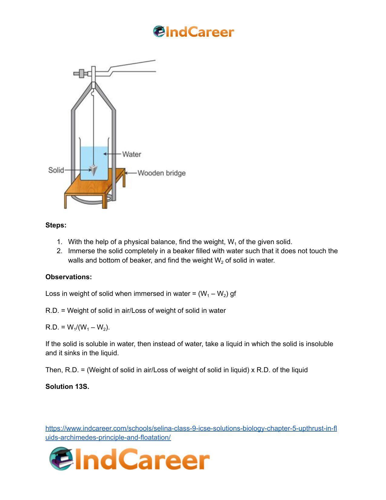 Selina Class 9 ICSE Solutions Biology : Chapter 5- Upthrust in Fluids, Archimedes' Principle and Floatation - Page 18