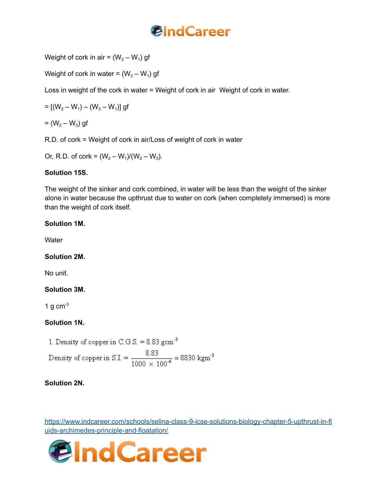 Selina Class 9 ICSE Solutions Biology : Chapter 5- Upthrust in Fluids, Archimedes' Principle and Floatation - Page 20