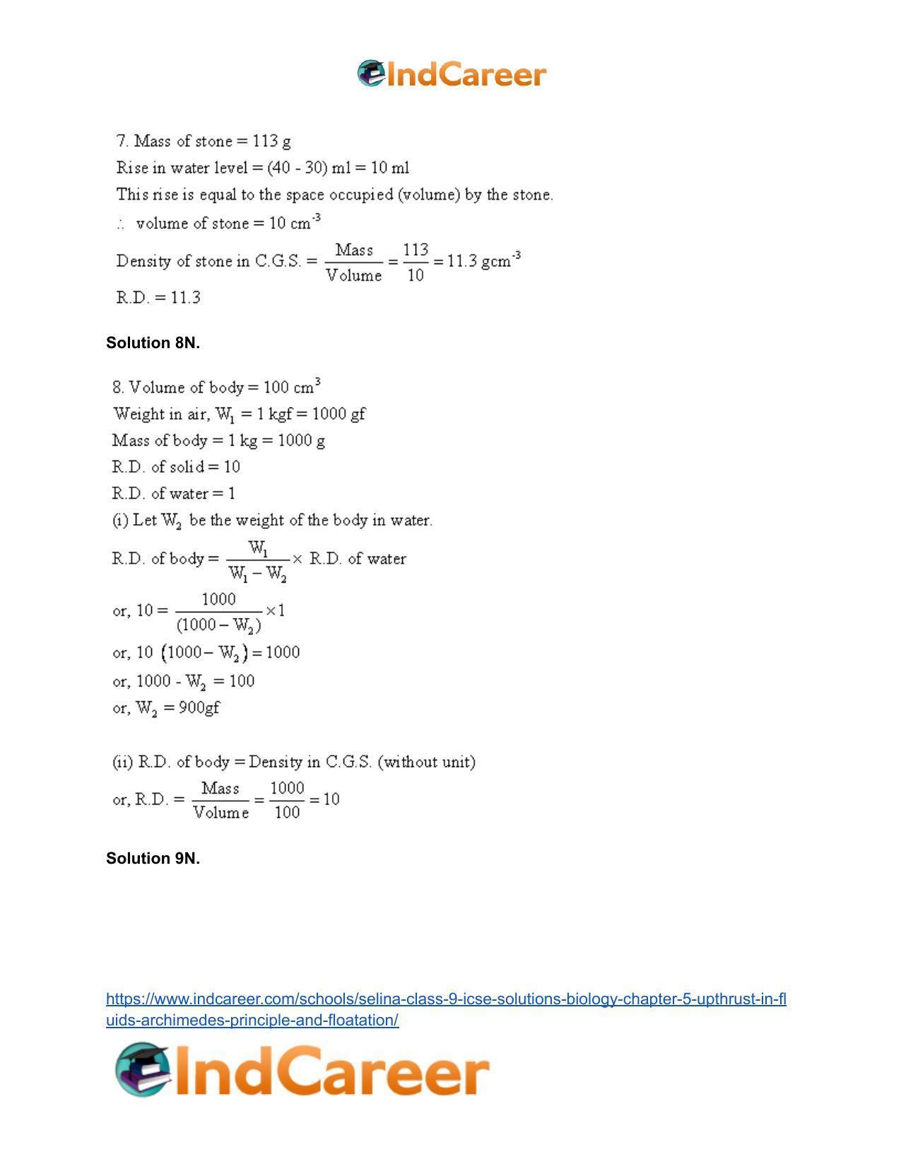 Selina Class 9 ICSE Solutions Biology : Chapter 5- Upthrust in Fluids, Archimedes' Principle and Floatation - Page 22