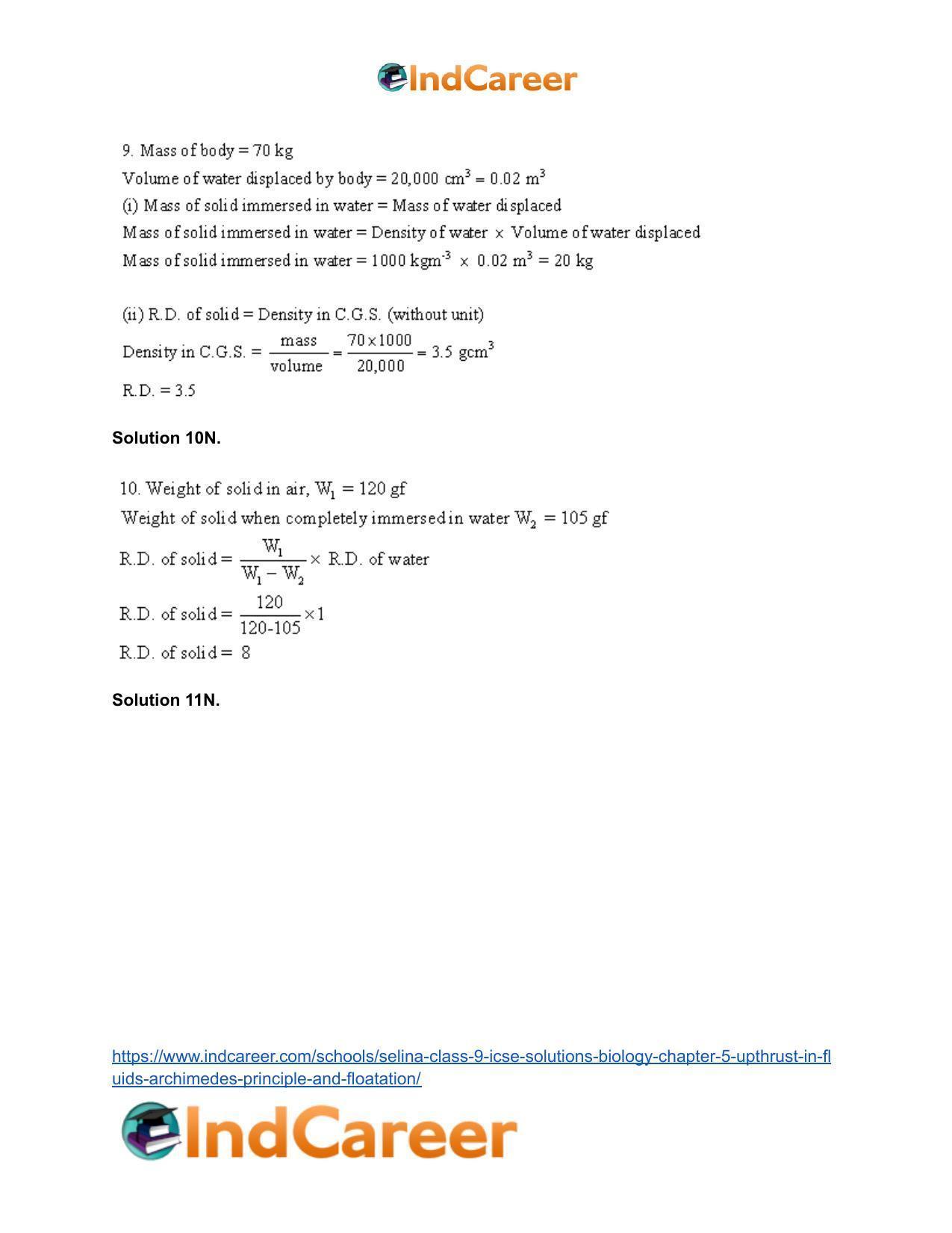 Selina Class 9 ICSE Solutions Biology : Chapter 5- Upthrust in Fluids, Archimedes' Principle and Floatation - Page 23