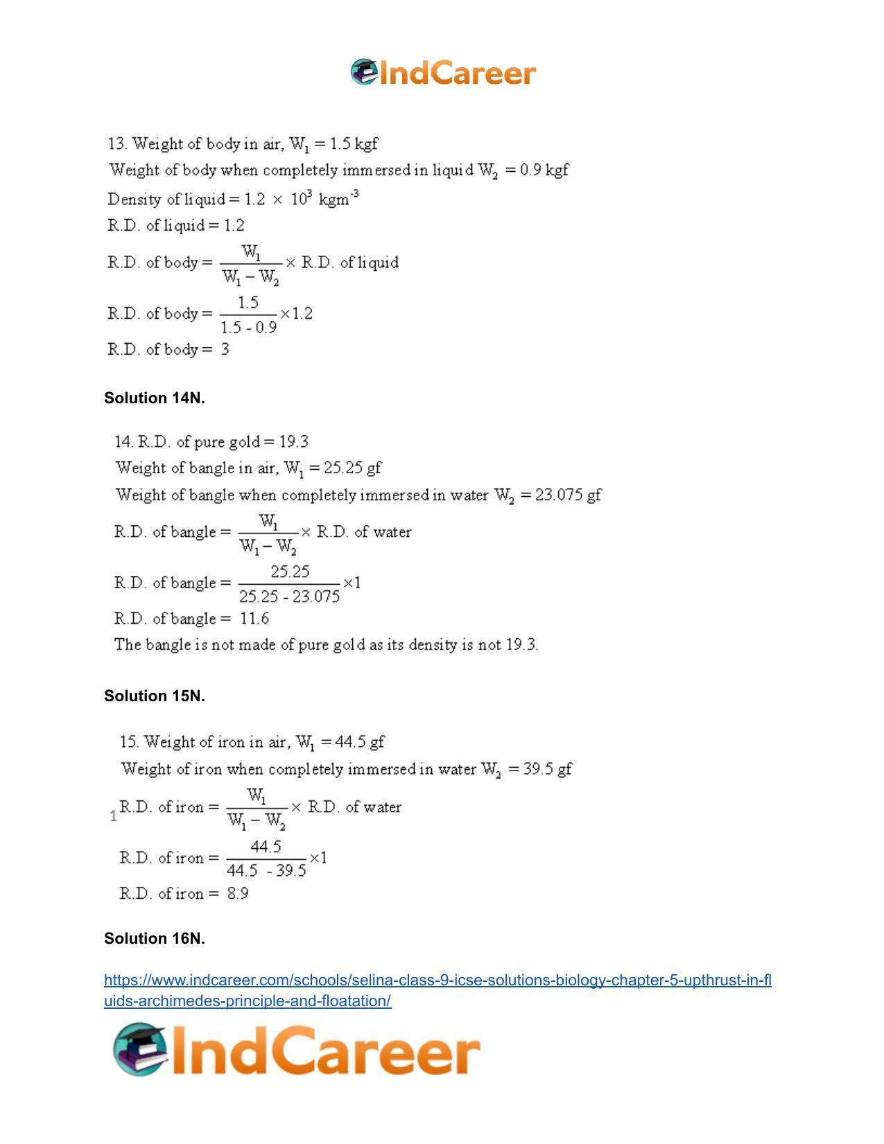 Selina Class 9 ICSE Solutions Biology : Chapter 5- Upthrust in Fluids, Archimedes' Principle and Floatation - Page 25