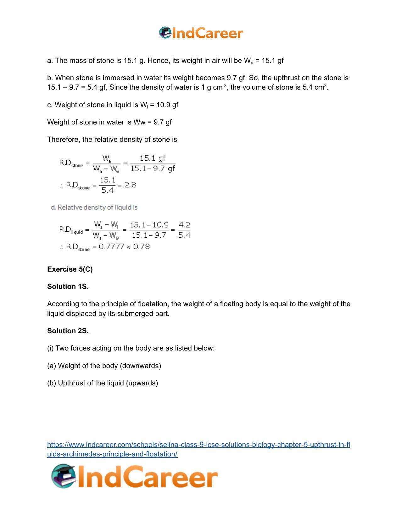 Selina Class 9 ICSE Solutions Biology : Chapter 5- Upthrust in Fluids, Archimedes' Principle and Floatation - Page 26
