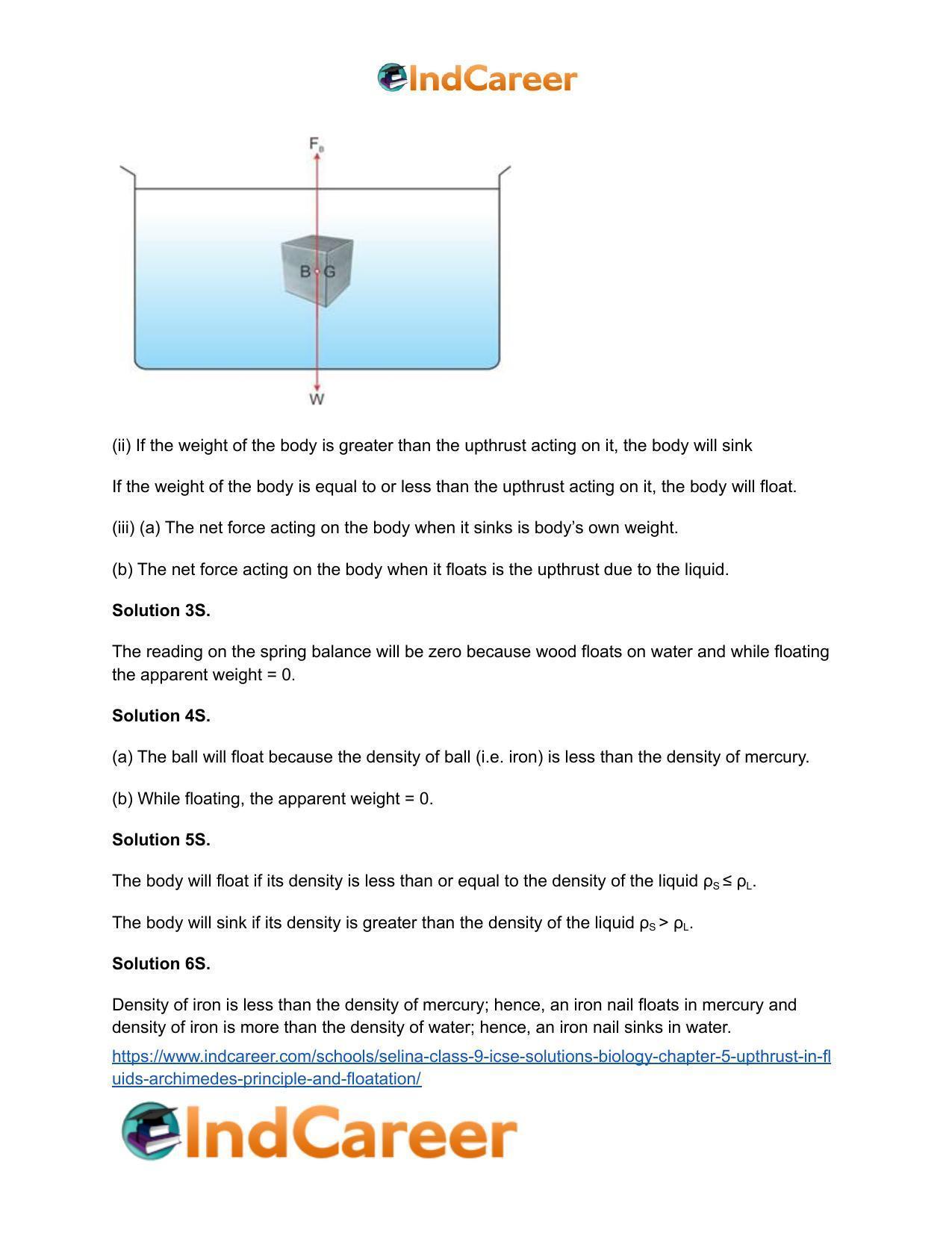 Selina Class 9 ICSE Solutions Biology : Chapter 5- Upthrust in Fluids, Archimedes' Principle and Floatation - Page 27
