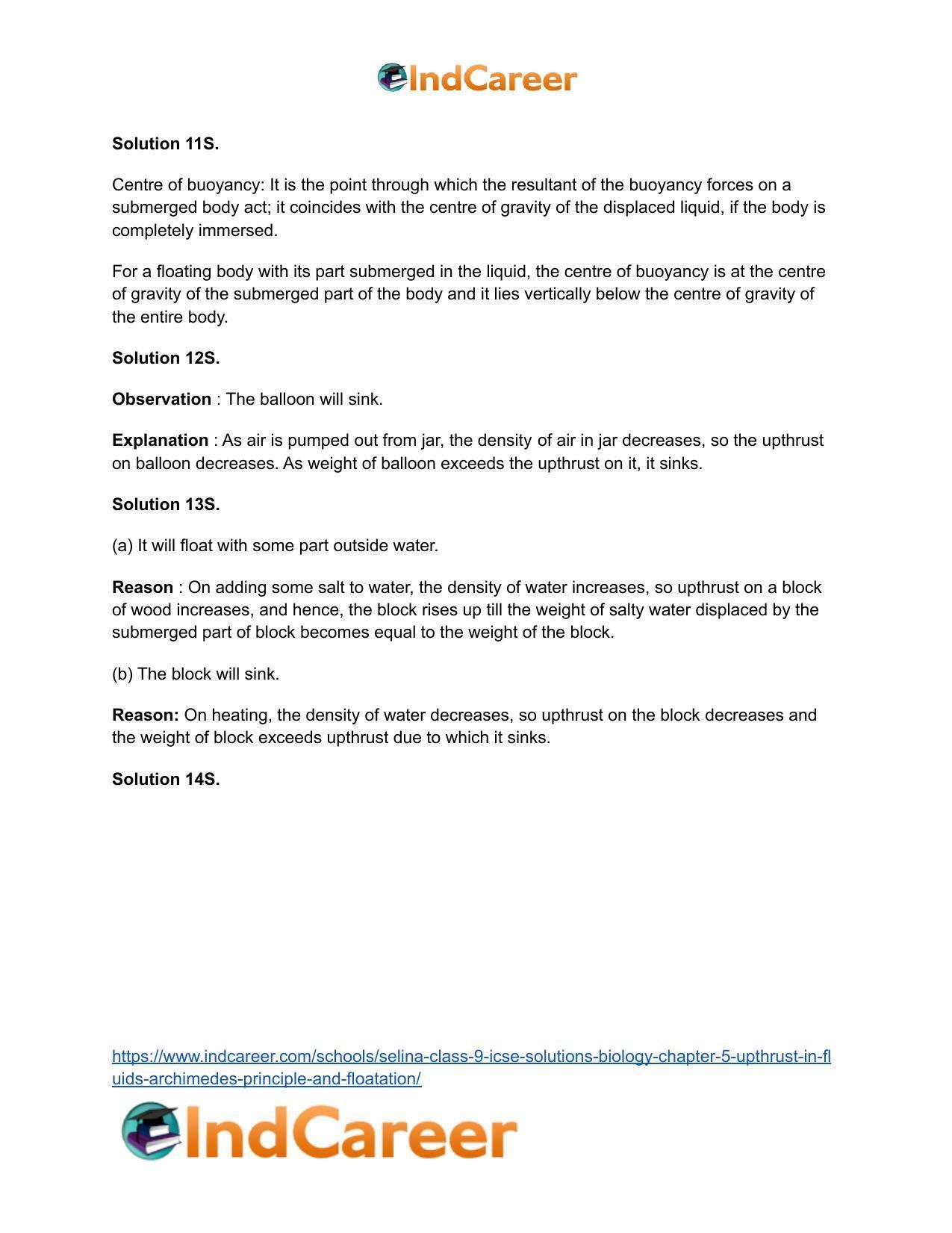 Selina Class 9 ICSE Solutions Biology : Chapter 5- Upthrust in Fluids, Archimedes' Principle and Floatation - Page 29
