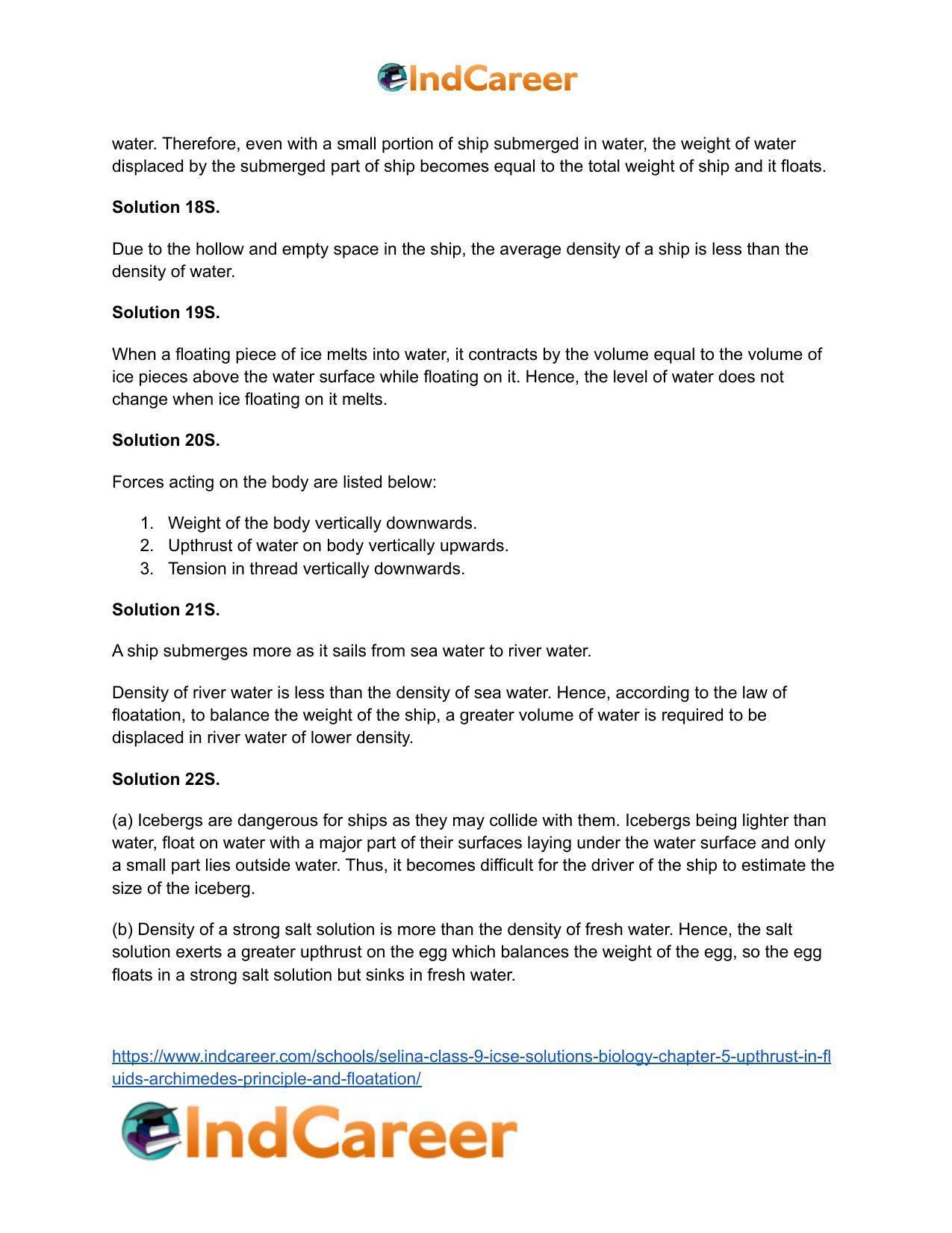 Selina Class 9 ICSE Solutions Biology : Chapter 5- Upthrust in Fluids, Archimedes' Principle and Floatation - Page 31