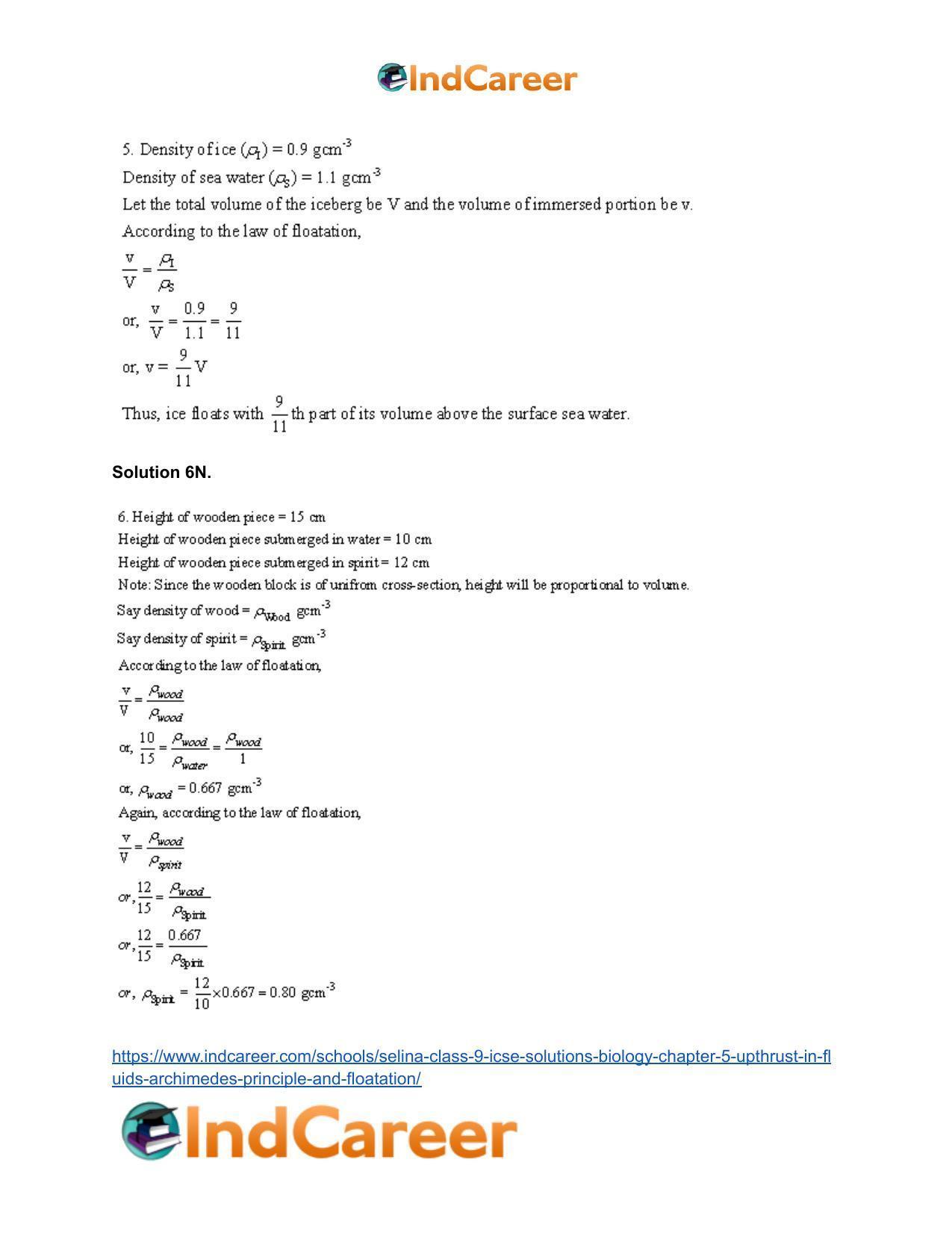 Selina Class 9 ICSE Solutions Biology : Chapter 5- Upthrust in Fluids, Archimedes' Principle and Floatation - Page 35