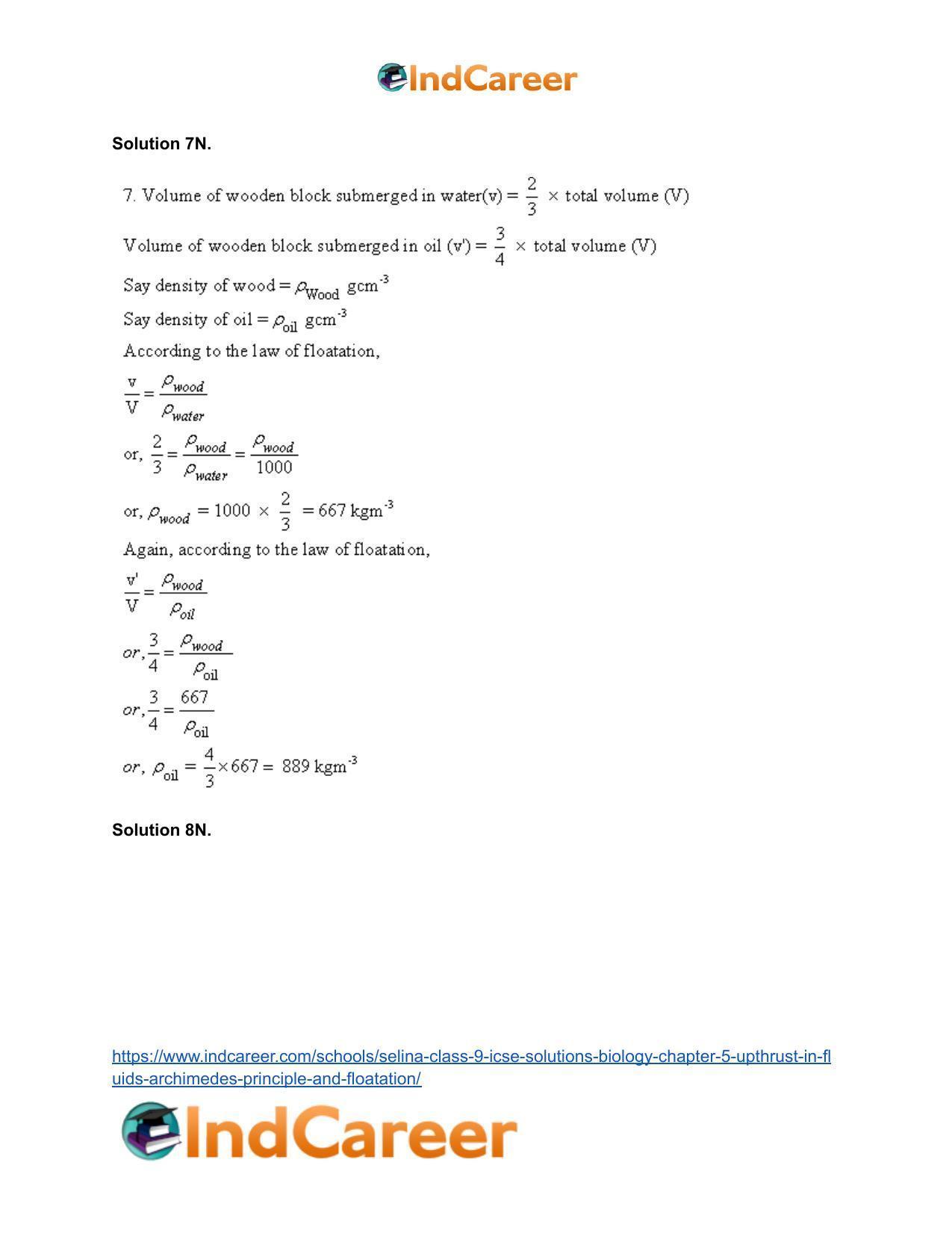 Selina Class 9 ICSE Solutions Biology : Chapter 5- Upthrust in Fluids, Archimedes' Principle and Floatation - Page 36