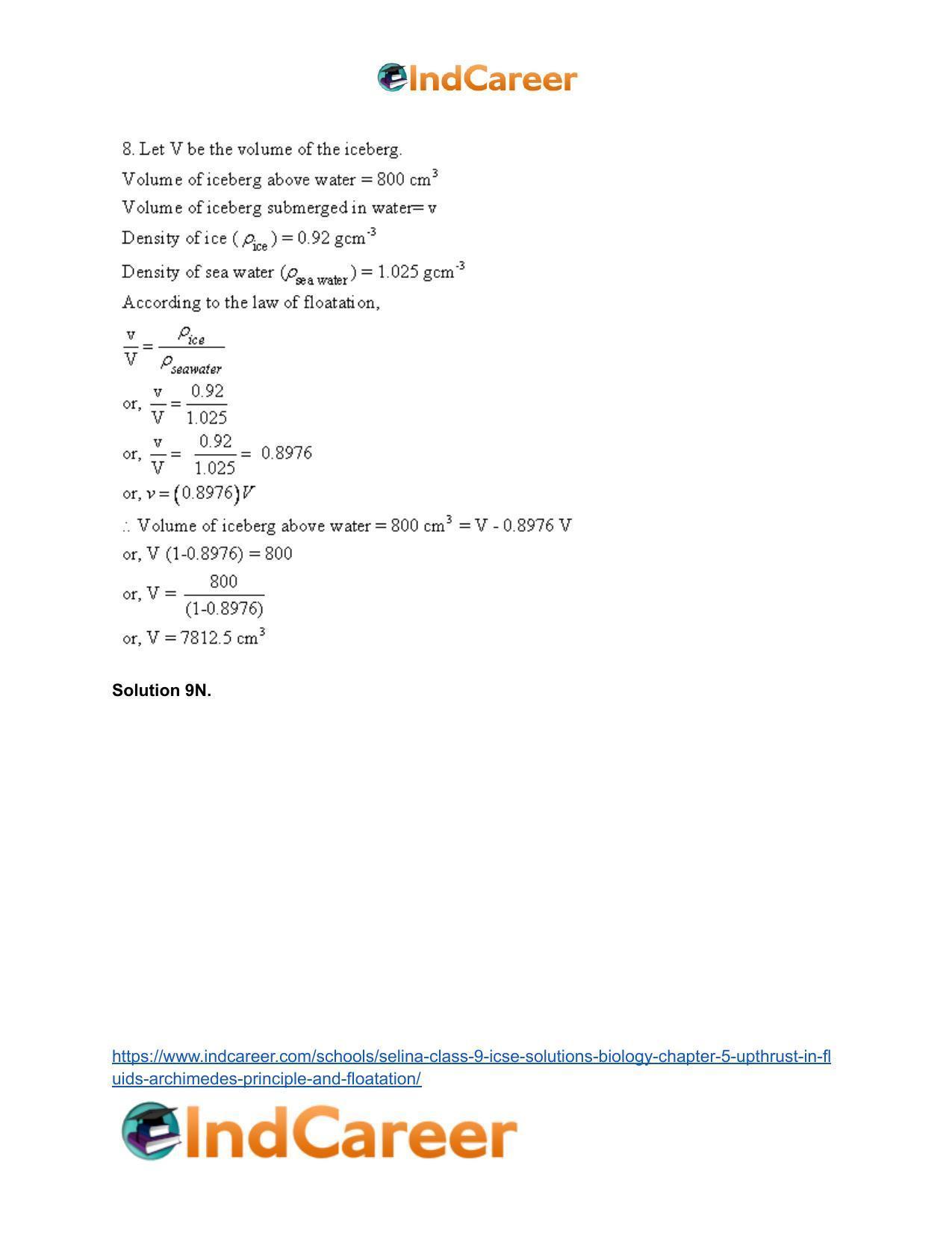Selina Class 9 ICSE Solutions Biology : Chapter 5- Upthrust in Fluids, Archimedes' Principle and Floatation - Page 37