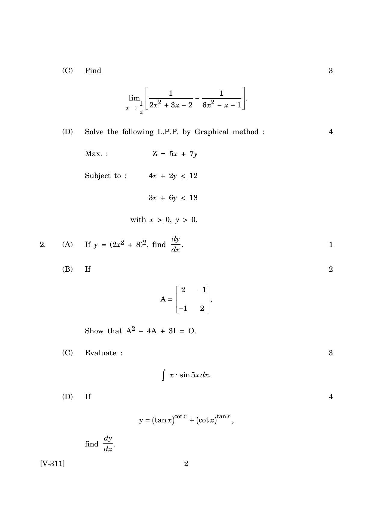 Goa Board Class 12 Mathematics (Voc)   (June 2019) Question Paper - Page 2