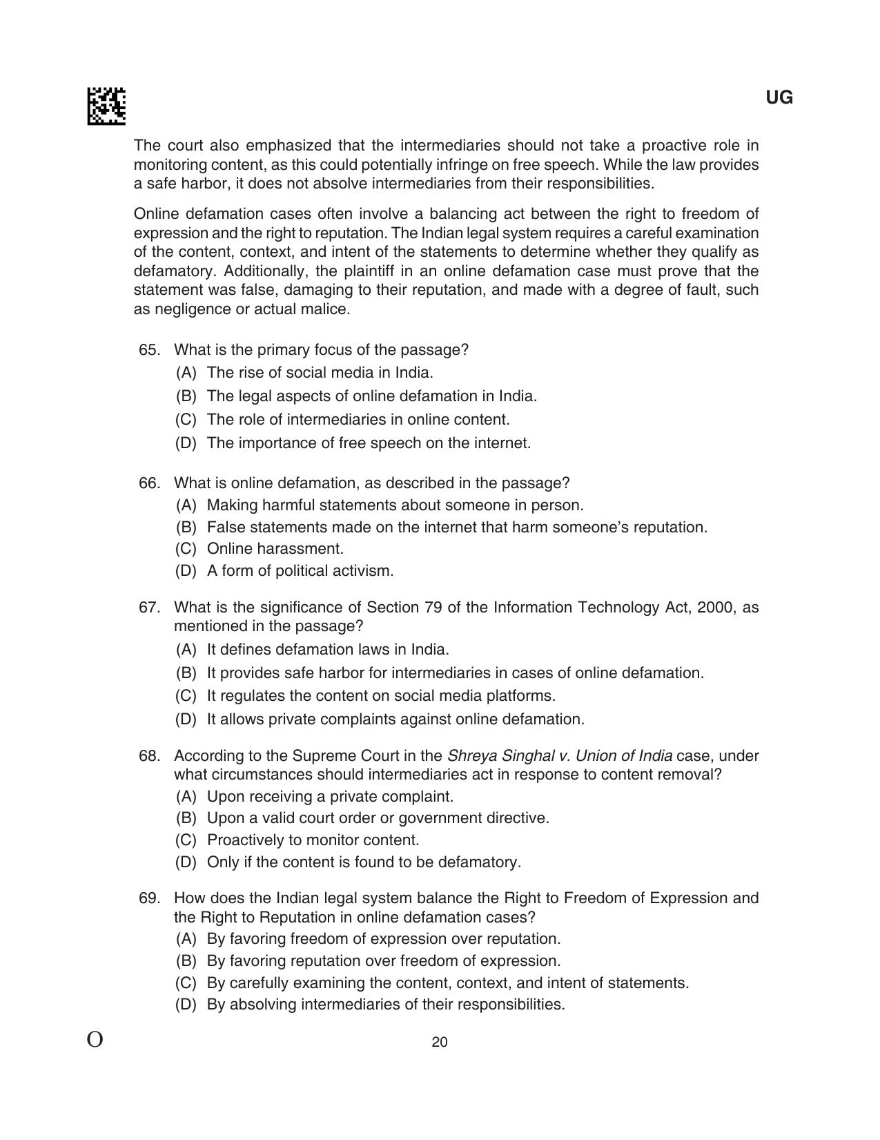 CLAT 2024 UG SET C Question Paper - Page 20