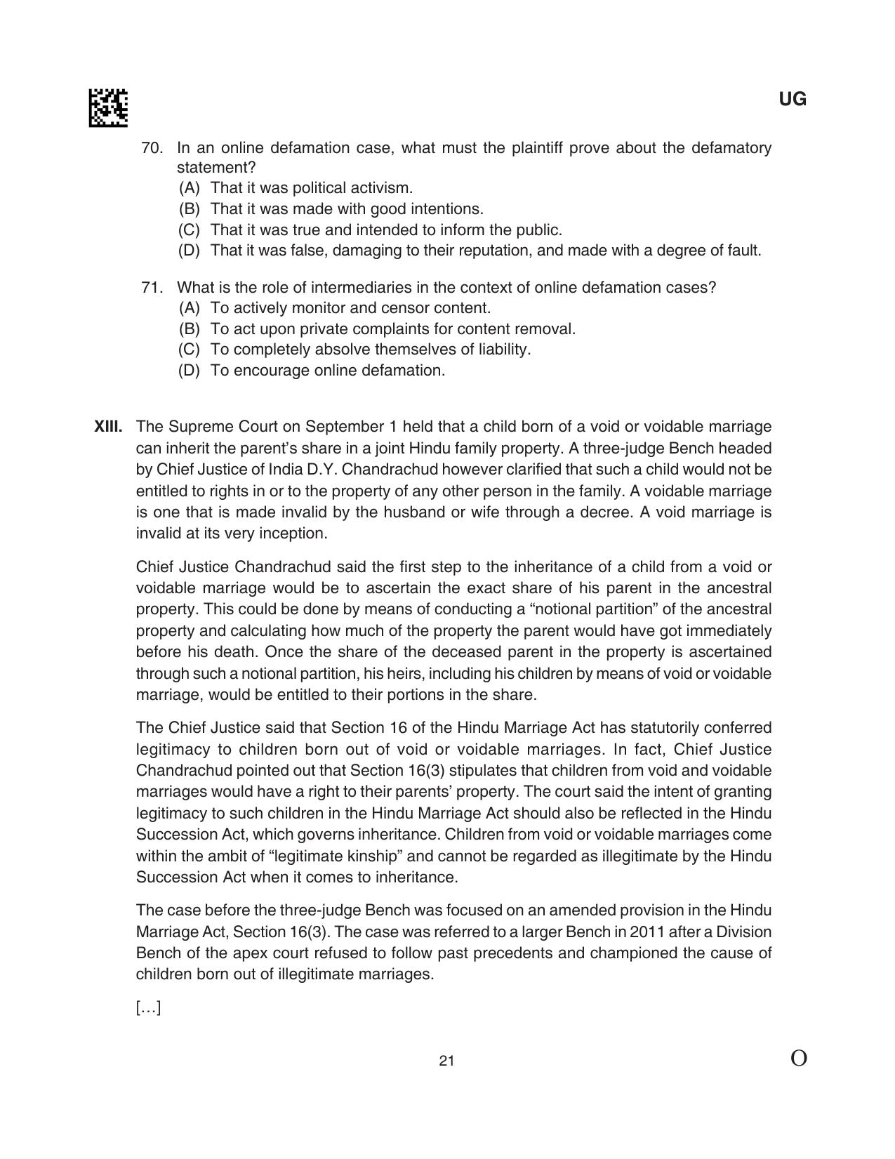 CLAT 2024 UG SET C Question Paper - Page 21