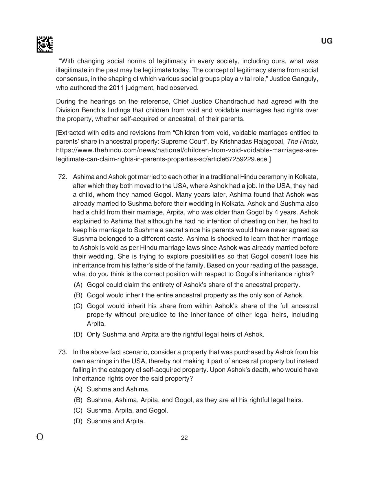 CLAT 2024 UG SET C Question Paper - Page 22
