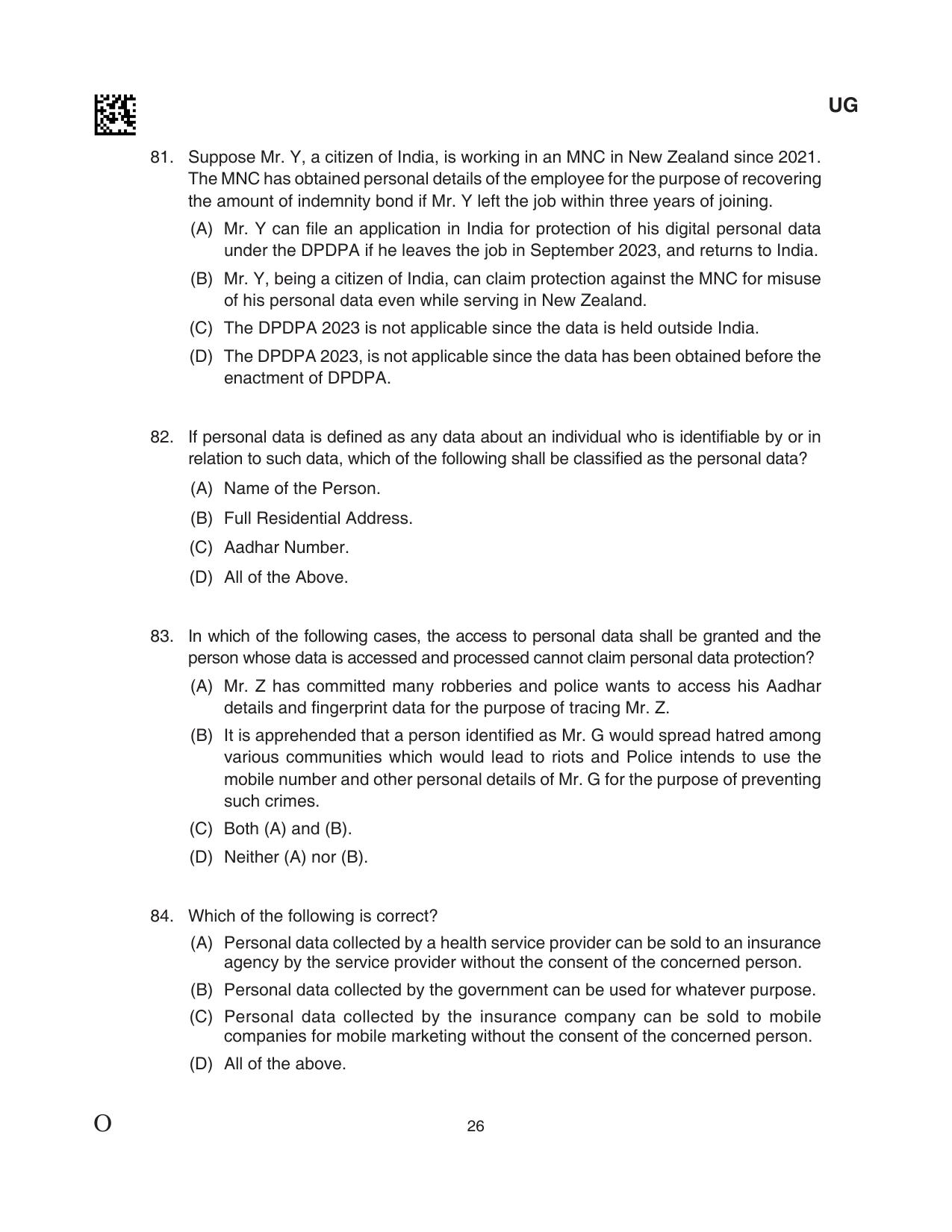 CLAT 2024 UG SET C Question Paper - Page 26