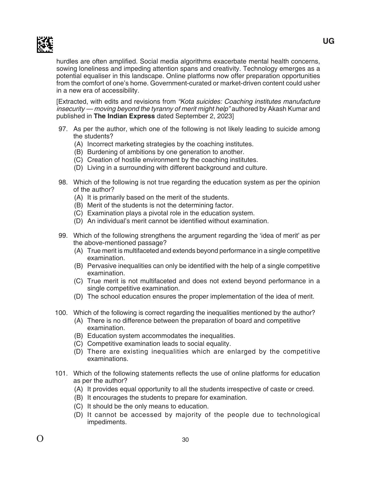CLAT 2024 UG SET C Question Paper - Page 30