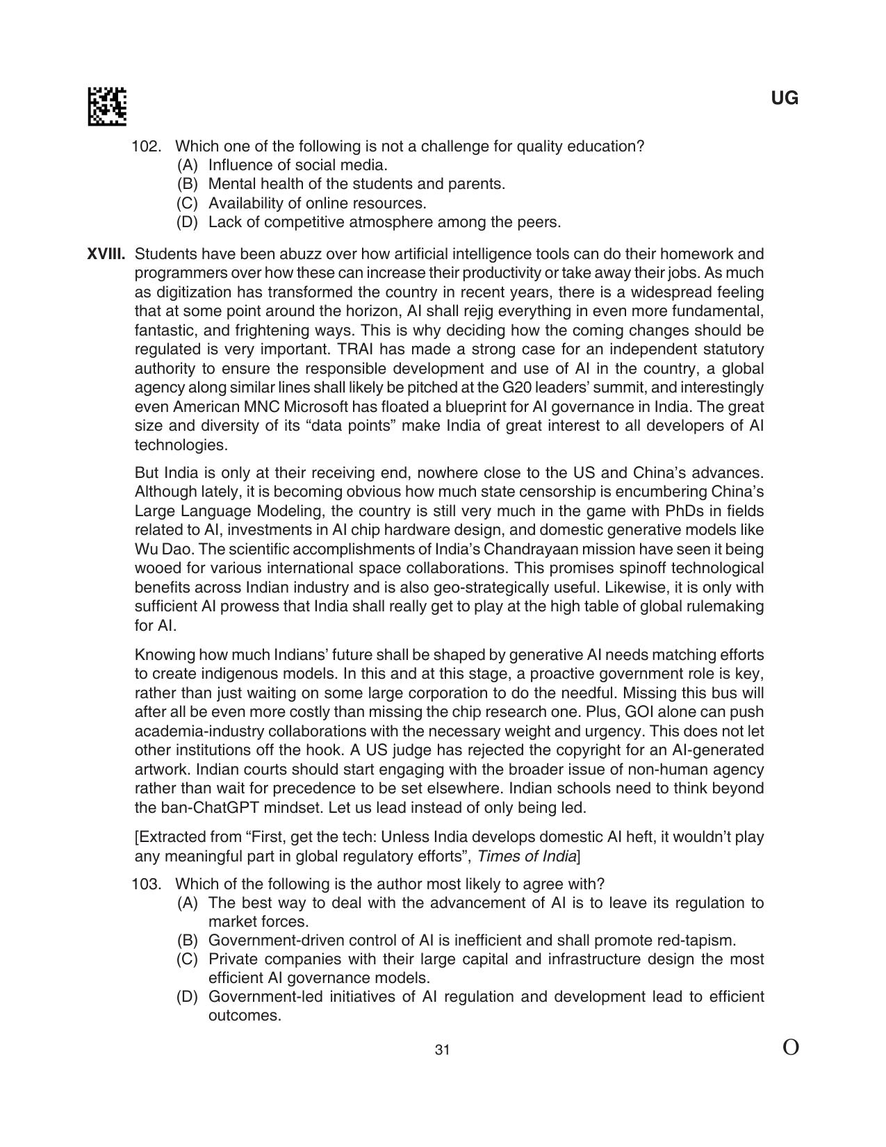 CLAT 2024 UG SET C Question Paper - Page 31