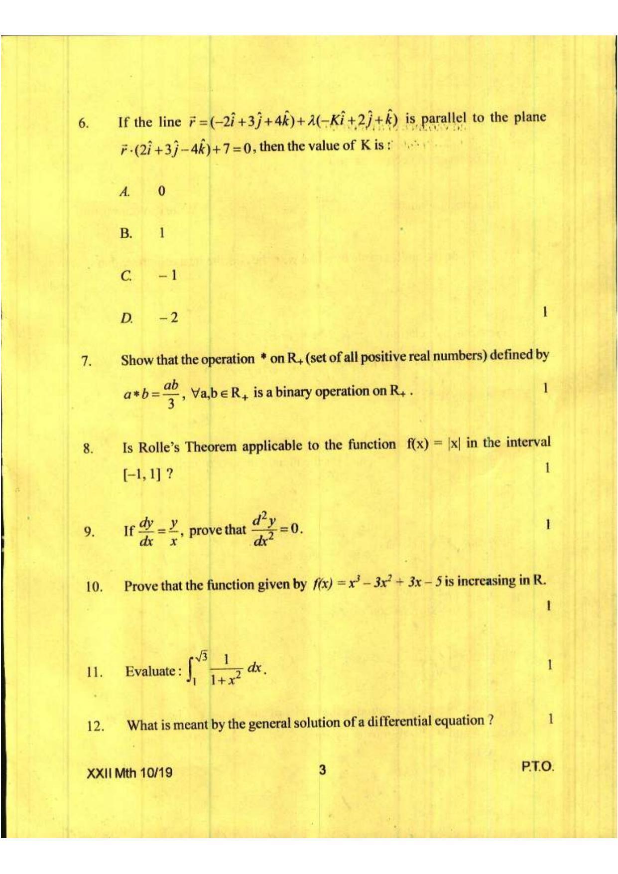 COHSEM Class 12 Mathematics 2019 Question Papers - Page 3