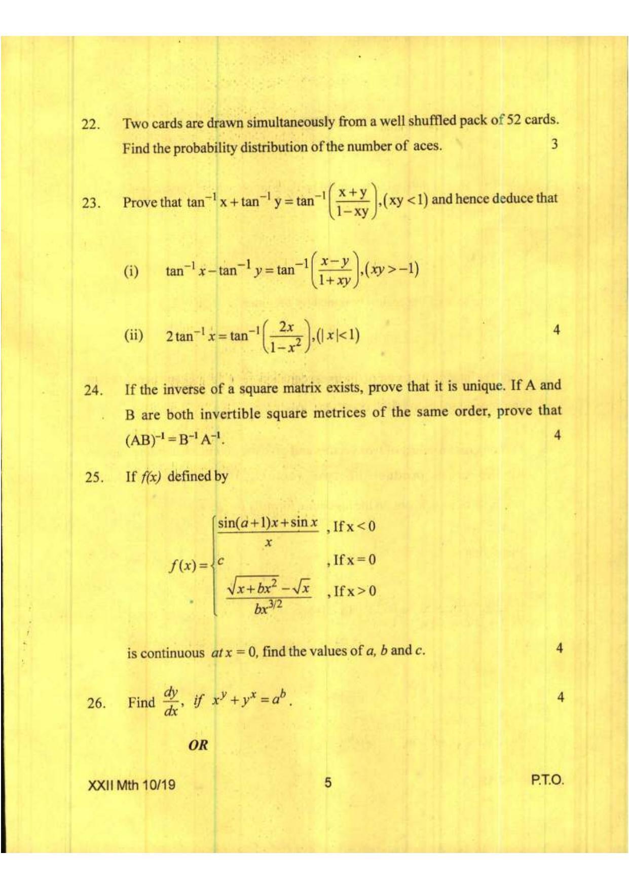 COHSEM Class 12 Mathematics 2019 Question Papers - Page 5
