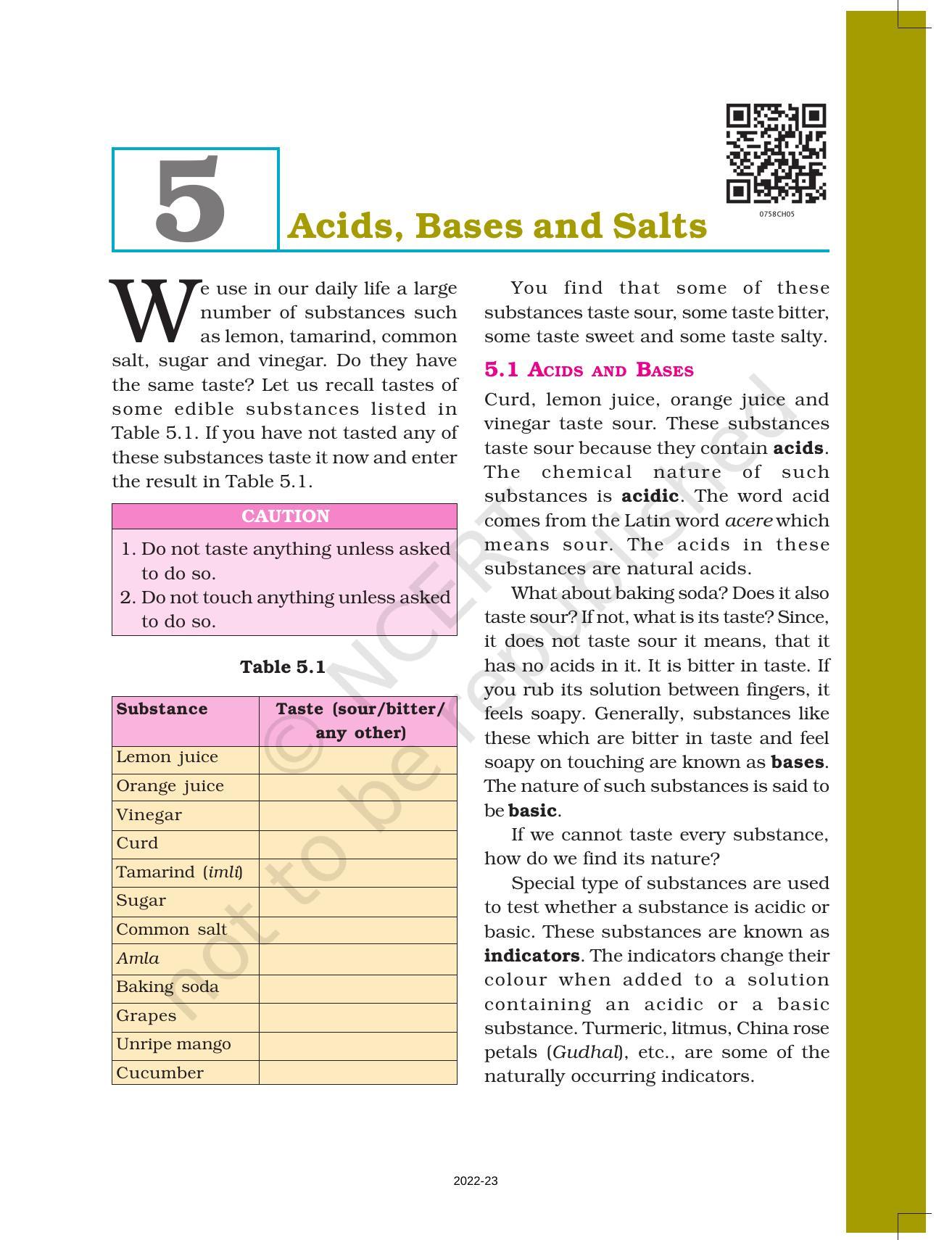 NCERT Book for Class 7 Science: Chapter 5-Acids, Bases and Salts - Page 1