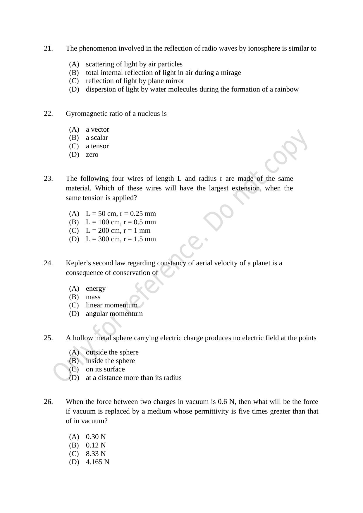CUSAT CAT 2021 MSC Integrated Biology Shift II Question Paper - Page 6
