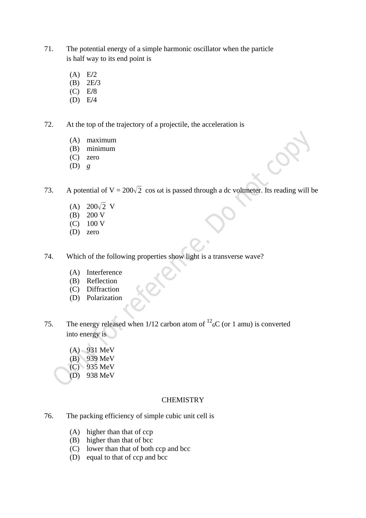 CUSAT CAT 2021 MSC Integrated Biology Shift II Question Paper - Page 15