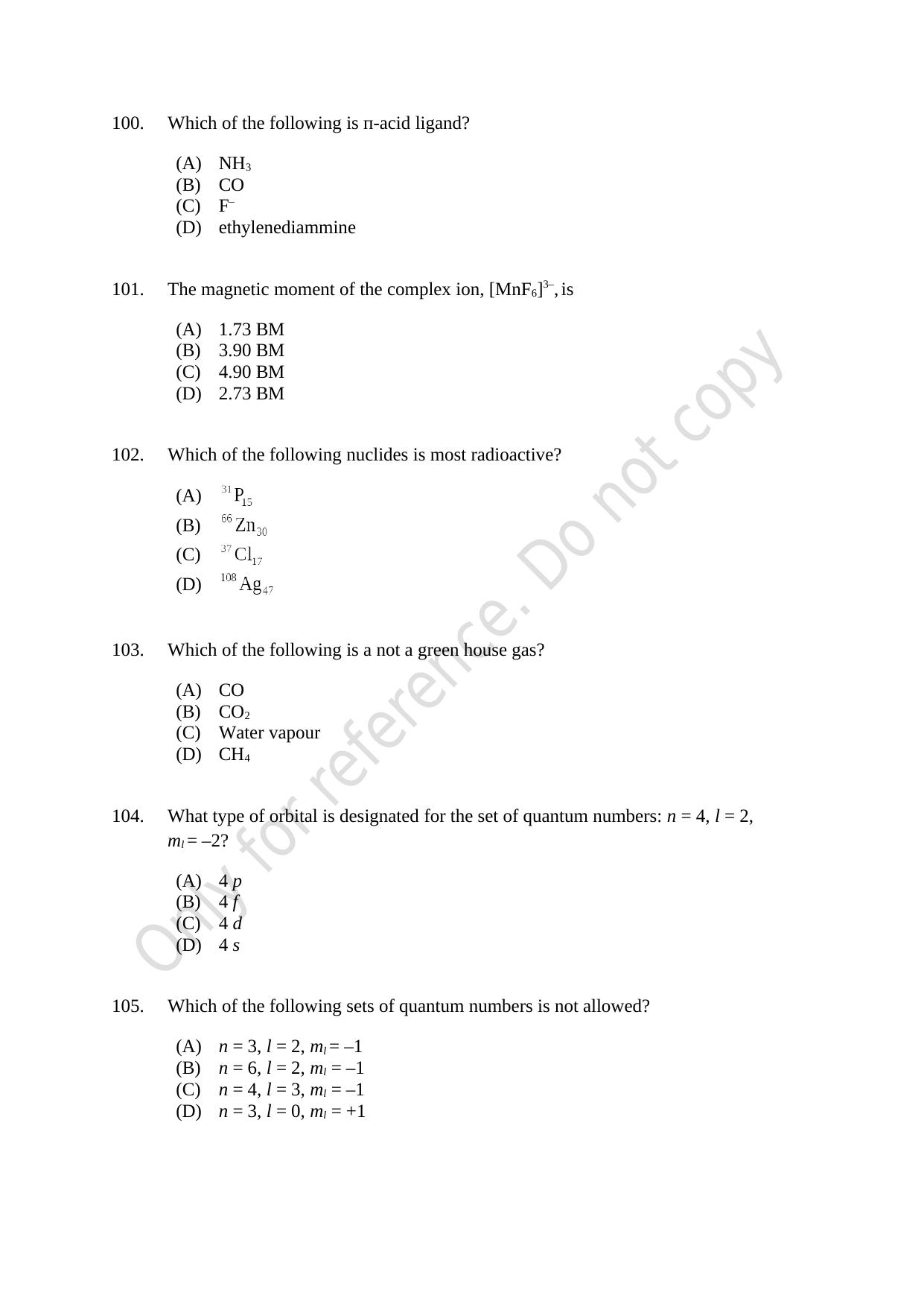CUSAT CAT 2021 MSC Integrated Biology Shift II Question Paper - Page 20