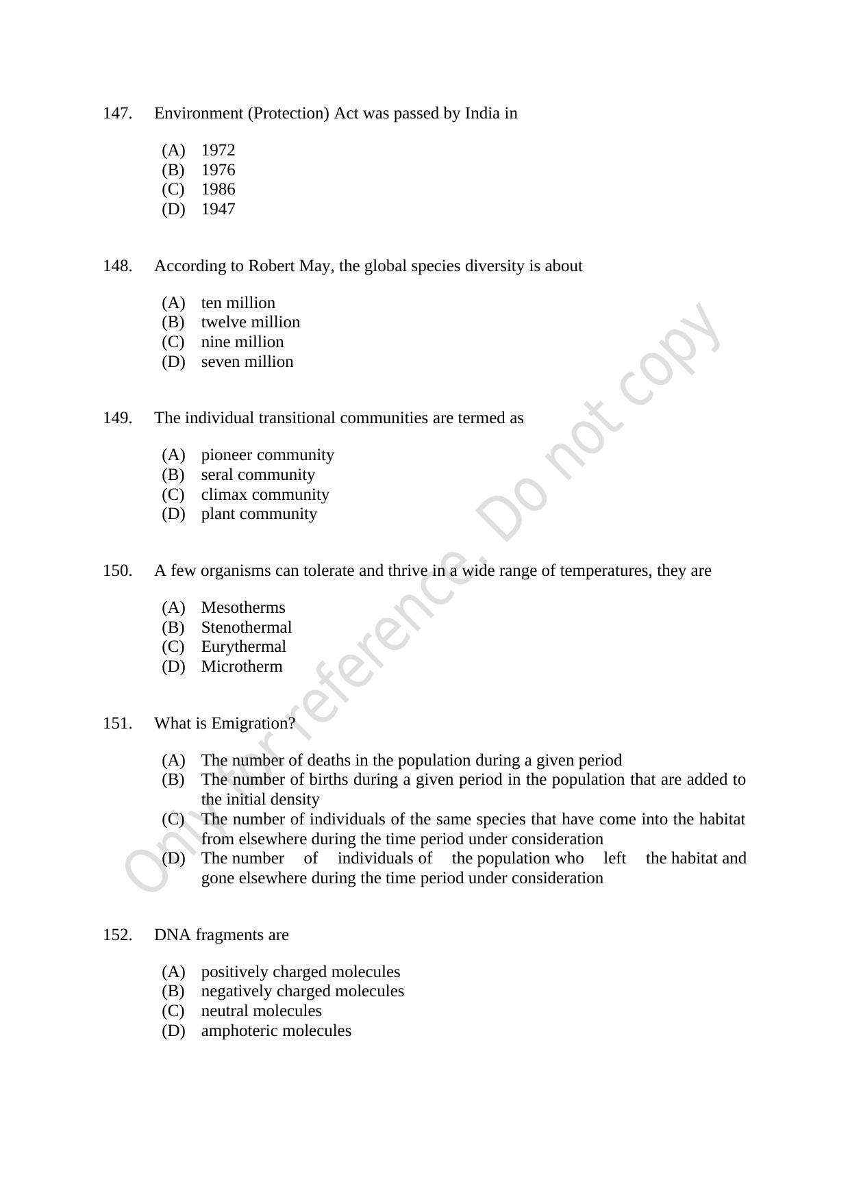 CUSAT CAT 2021 MSC Integrated Biology Shift II Question Paper - Page 30