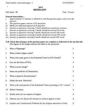 Nagaland Board Class 12 Sociology 2019 Question Papers