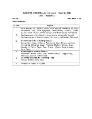 CBSE Class IX & X Carnatic Music Melodic Instrument Syllabus