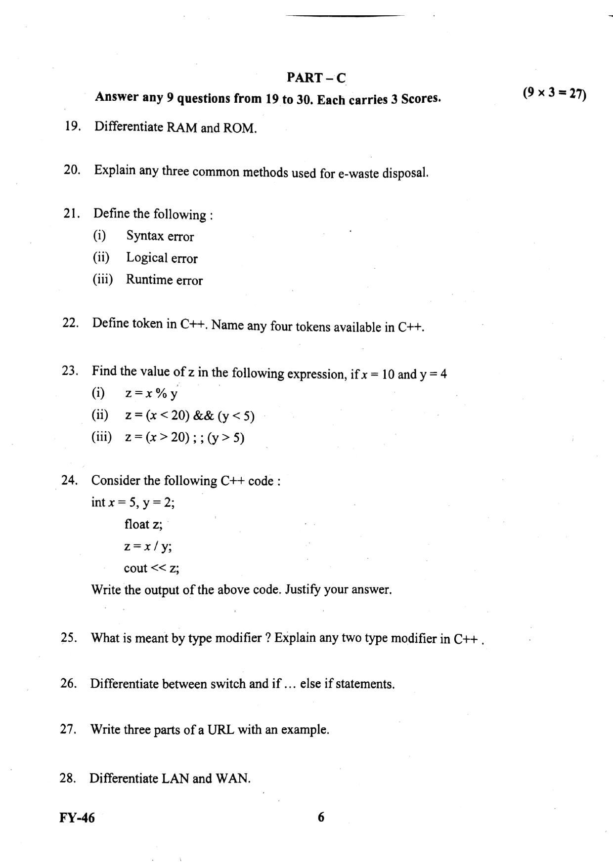 Kerala Plus One 2020 Computer Application (Commerce) Question Papers (Annual) - Page 6