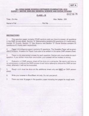 AISSEE Class 9 Sample Question Paper