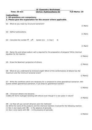 CBSE Worksheets for Class 11 Chemistry Hydrocarbons Assignment 3
