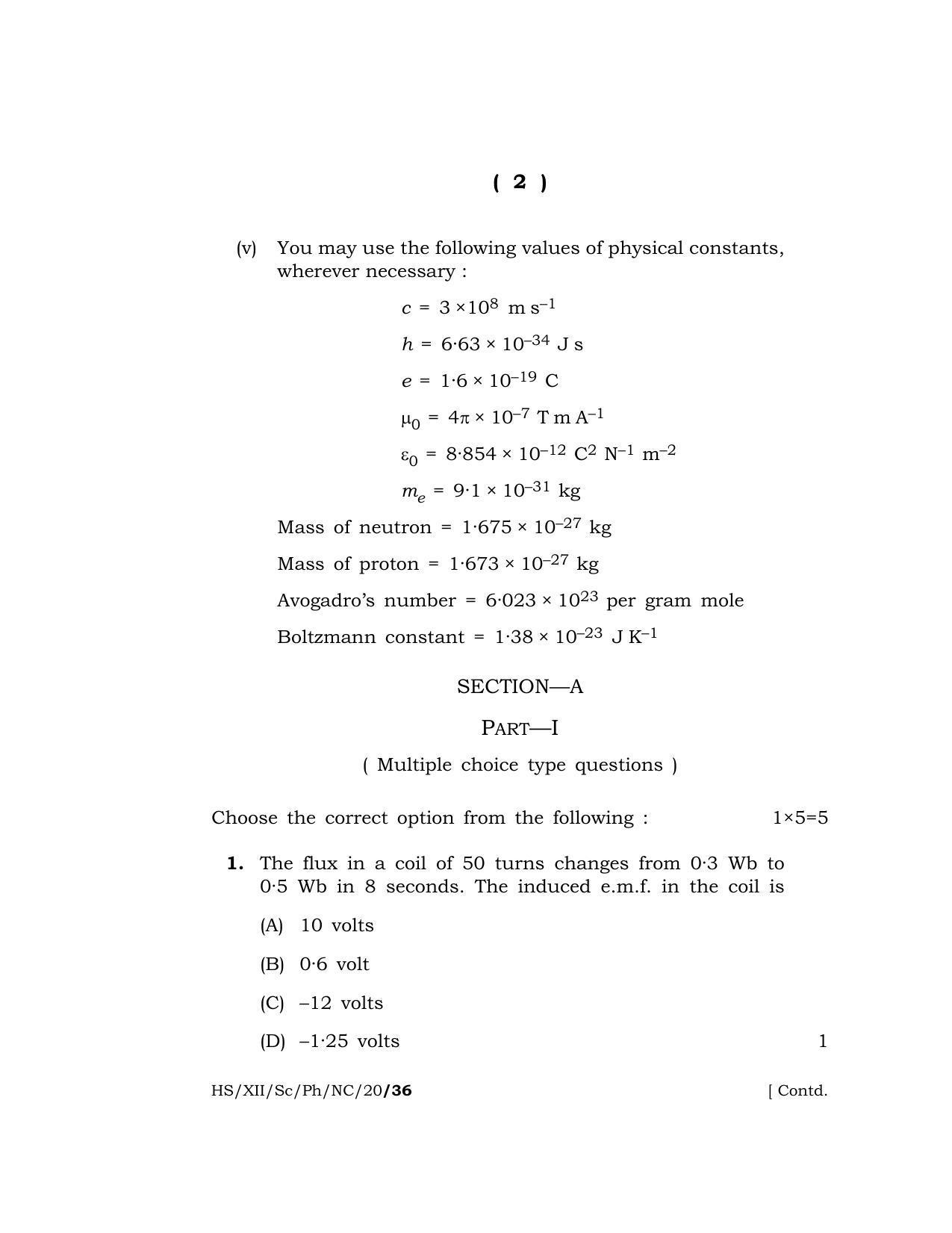 Meghalaya Board (MBOSE) Class 12 PHYSICS (Theory) 2020 Question Paper - Page 2