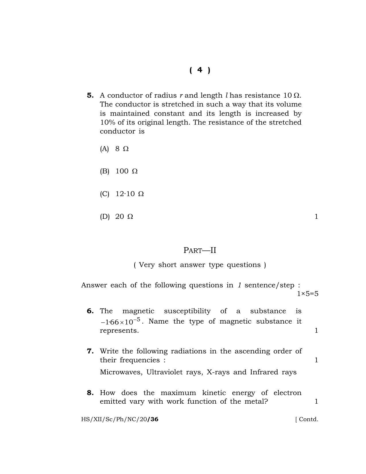 Meghalaya Board (MBOSE) Class 12 PHYSICS (Theory) 2020 Question Paper - Page 4