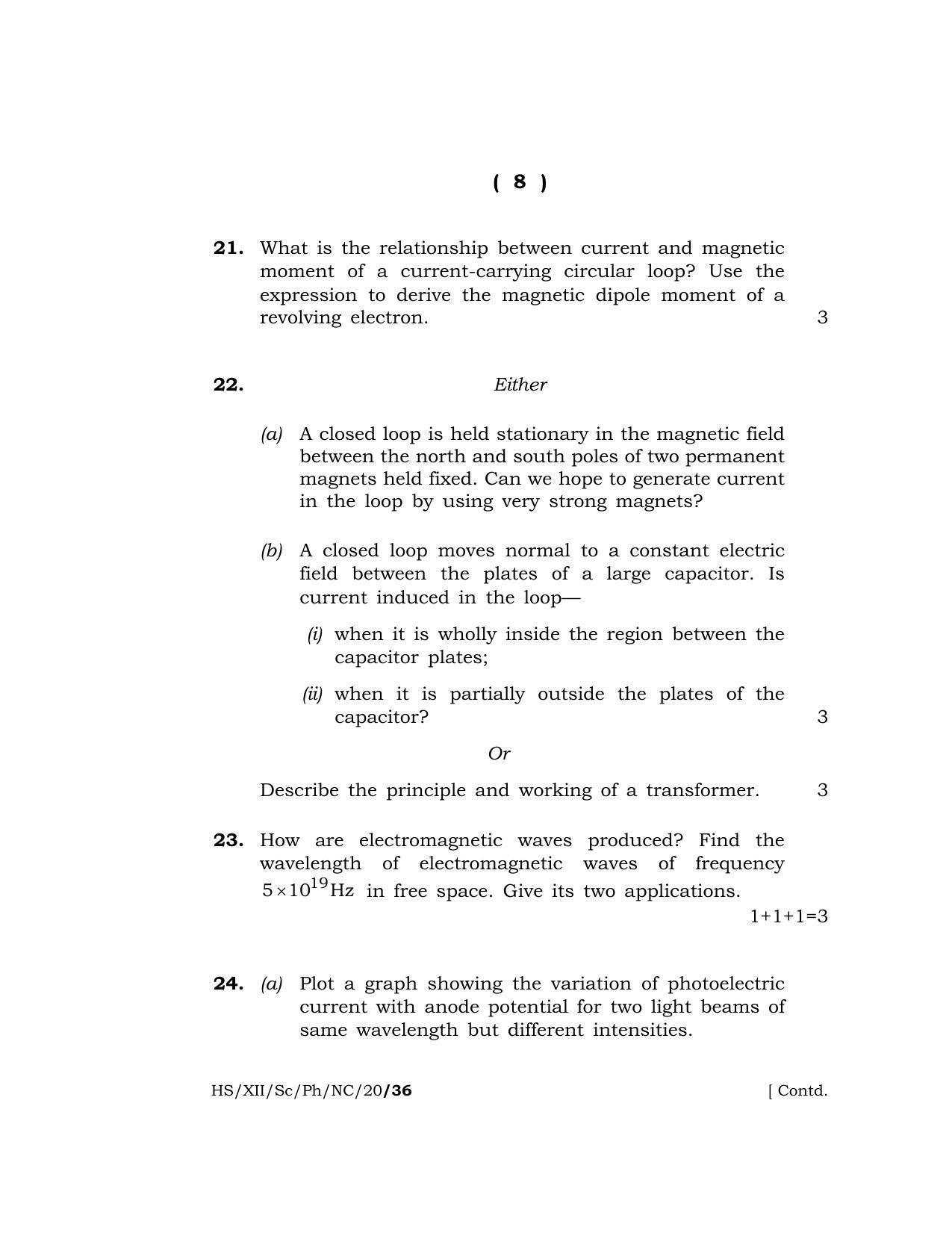 Meghalaya Board (MBOSE) Class 12 PHYSICS (Theory) 2020 Question Paper - Page 8