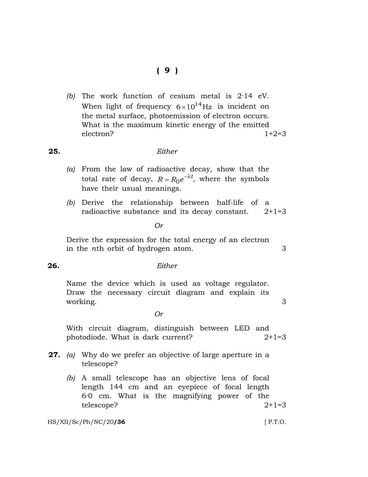 Meghalaya Board (MBOSE) Class 12 PHYSICS (Theory) 2020 Question Paper - Page 9