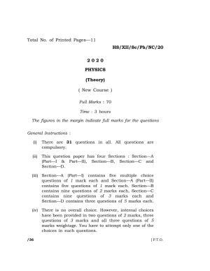 Meghalaya Board (MBOSE) Class 12 PHYSICS (Theory) 2020 Question Paper