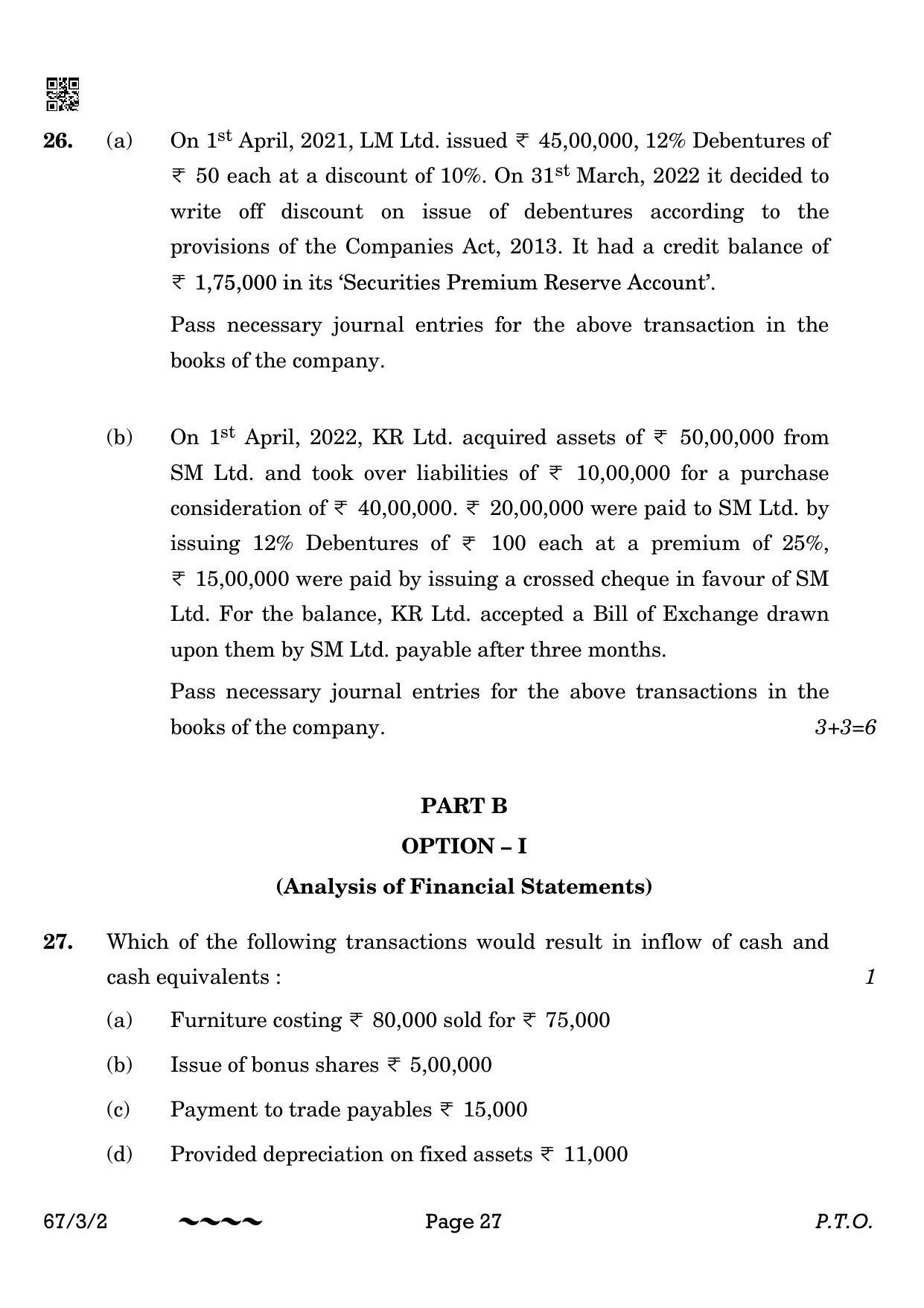 CBSE Class 12 67-3-2 Accountancy 2023 Question Paper - Page 27