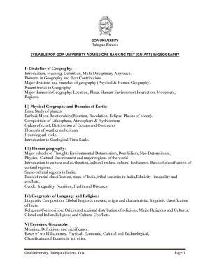 GU ART Geography Syllabus