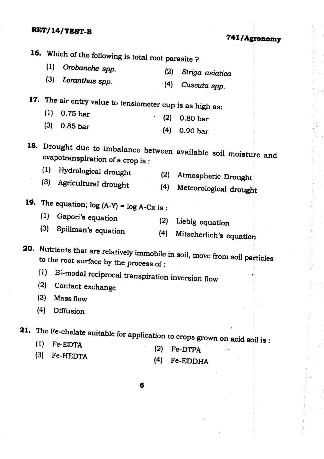 BHU RET Agronomy 2014 Question Paper - Page 6