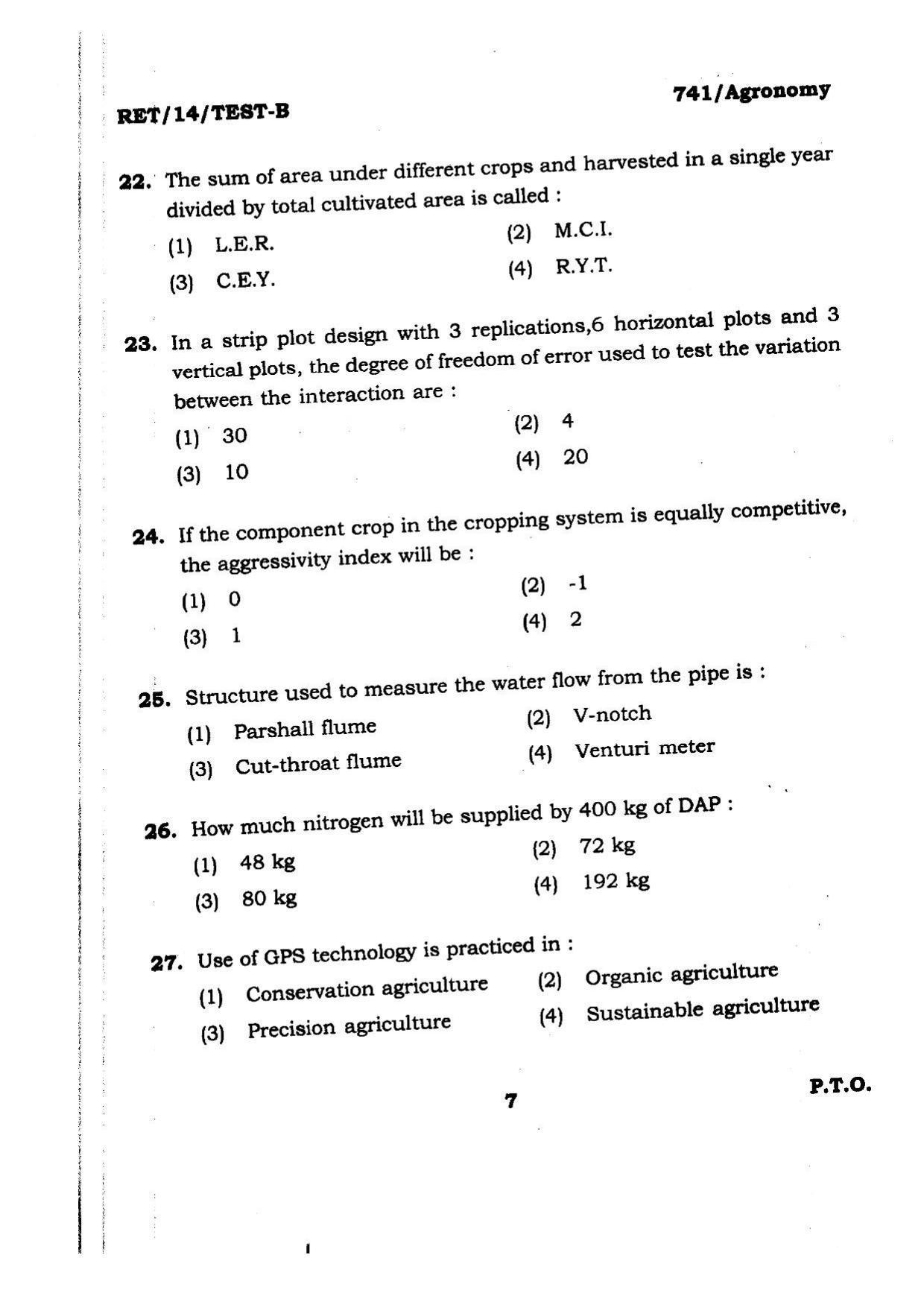 BHU RET Agronomy 2014 Question Paper - Page 7