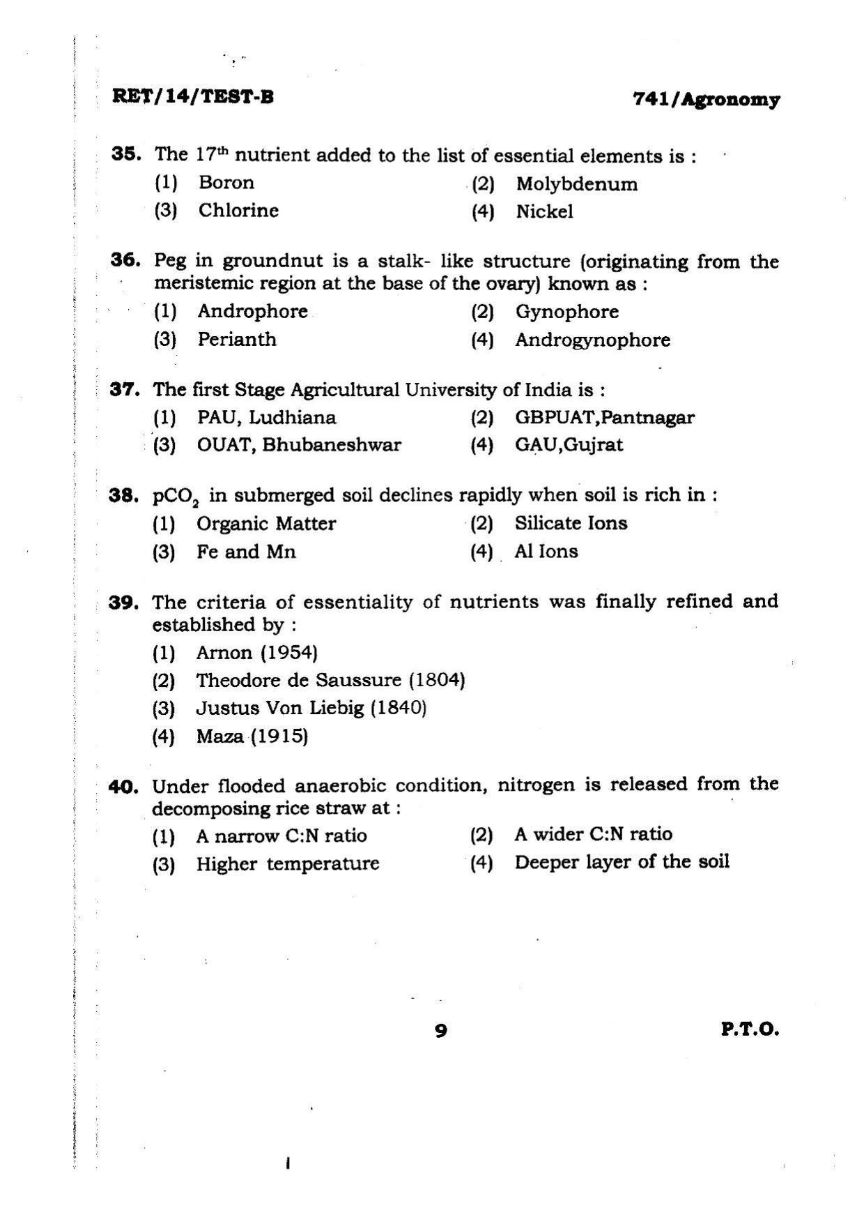 BHU RET Agronomy 2014 Question Paper - Page 9