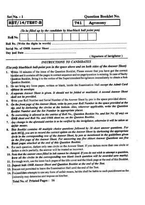 BHU RET Agronomy 2014 Question Paper